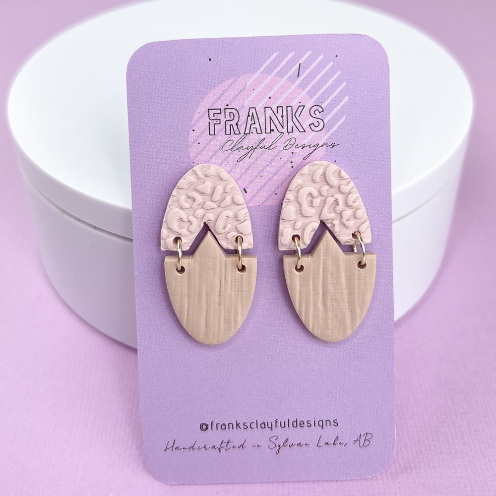 Leopard Print Texture Wood Texture Handmade Polymer Clay Dangle Earrings